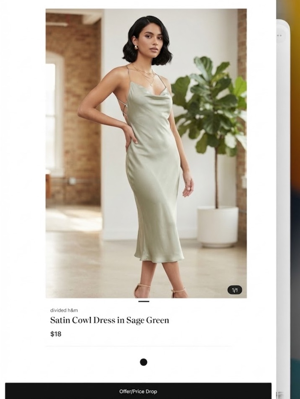 Satin Cowl Dress in Sage Green